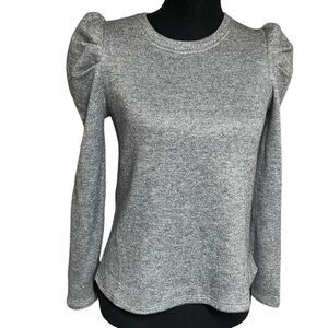Les Serein Metallic Silver Puff Shoulder Long Sleeve Top - S Petite